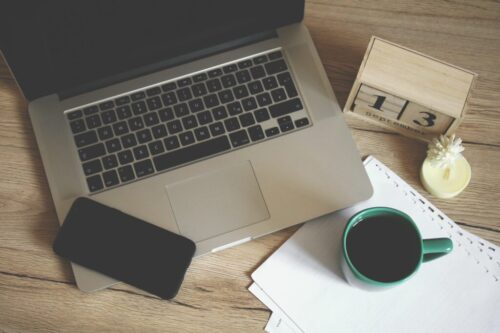 laptop, phone, coffee - job board